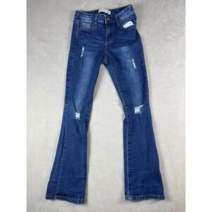 Denim Diva Girls Flare Jeans Dark Wash Distressed Ripped Bell Bottom Size 12